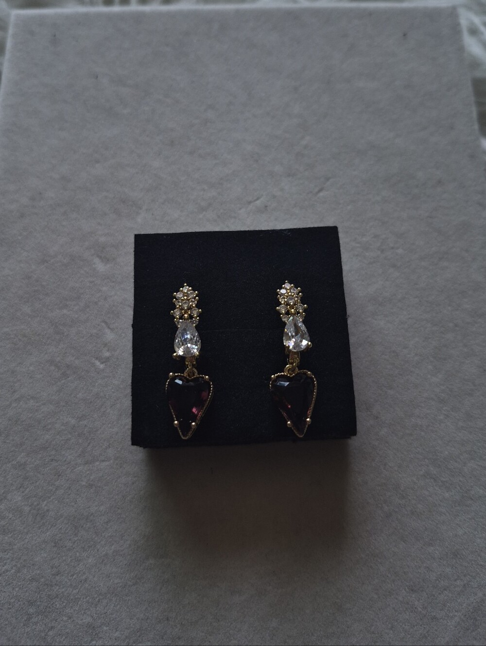 Gold-Tone Purple Crystal Heart Drop Earrings